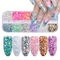 Mermaid Flakes Glitter Sequins Nail Art 12 Grids Paillettes Decoration