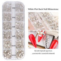 Flat Bottom Diamond Illusion Nail Decorations - 12 Grids