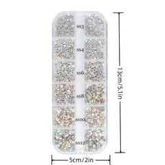 Flat Bottom Diamond Illusion Nail Decorations - 12 Grids