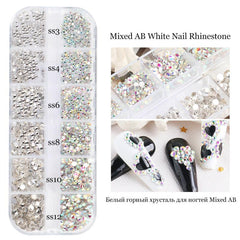 Flat Bottom Diamond Illusion Nail Decorations - 12 Grids