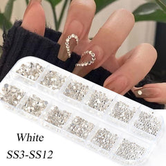 Flat Bottom Diamond Illusion Nail Decorations - 12 Grids