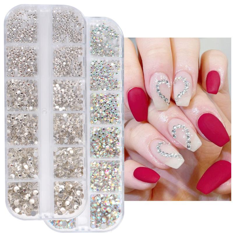 Flat Bottom Diamond Illusion Nail Decorations - 12 Grids