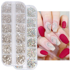 Flat Bottom Diamond Illusion Nail Decorations - 12 Grids