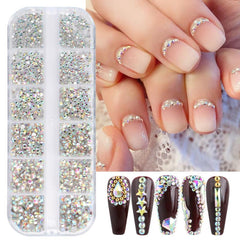 Flat Bottom Diamond Illusion Nail Decorations - 12 Grids