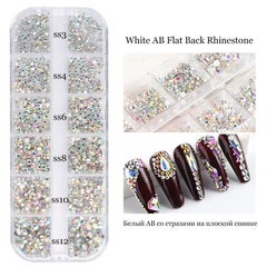 Flat Bottom Diamond Illusion Nail Decorations - 12 Grids