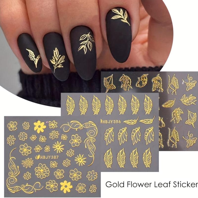 Gold Flower Nail Stickers 3D Self Adhesive - Large Flower Lace Nail Supplies