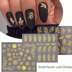 Gold Flower Nail Stickers 3D Self Adhesive - Large Flower Lace Nail Supplies