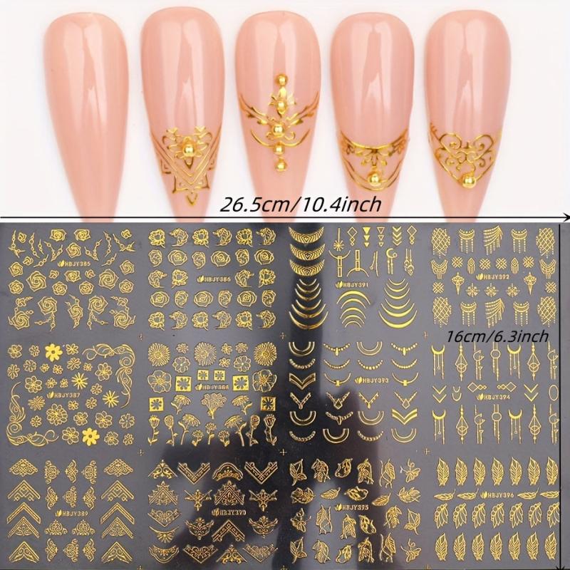 Gold Flower Nail Stickers 3D Self Adhesive - Large Flower Lace Nail Supplies