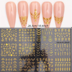 Gold Flower Nail Stickers 3D Self Adhesive - Large Flower Lace Nail Supplies