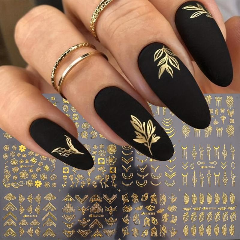 Gold Flower Nail Stickers 3D Self Adhesive - Large Flower Lace Nail Supplies