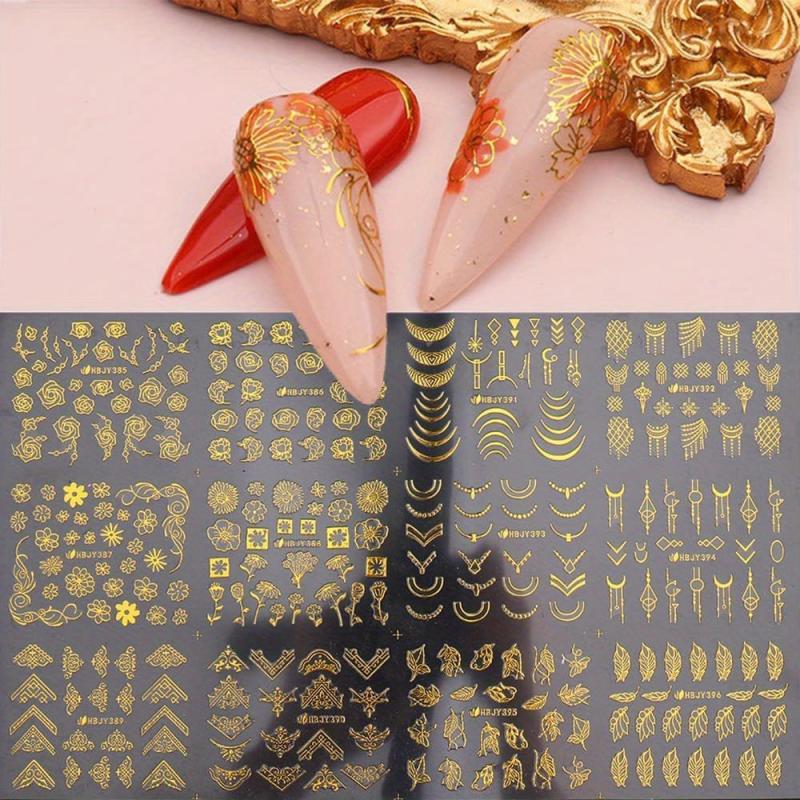 Gold Flower Nail Stickers 3D Self Adhesive - Large Flower Lace Nail Supplies