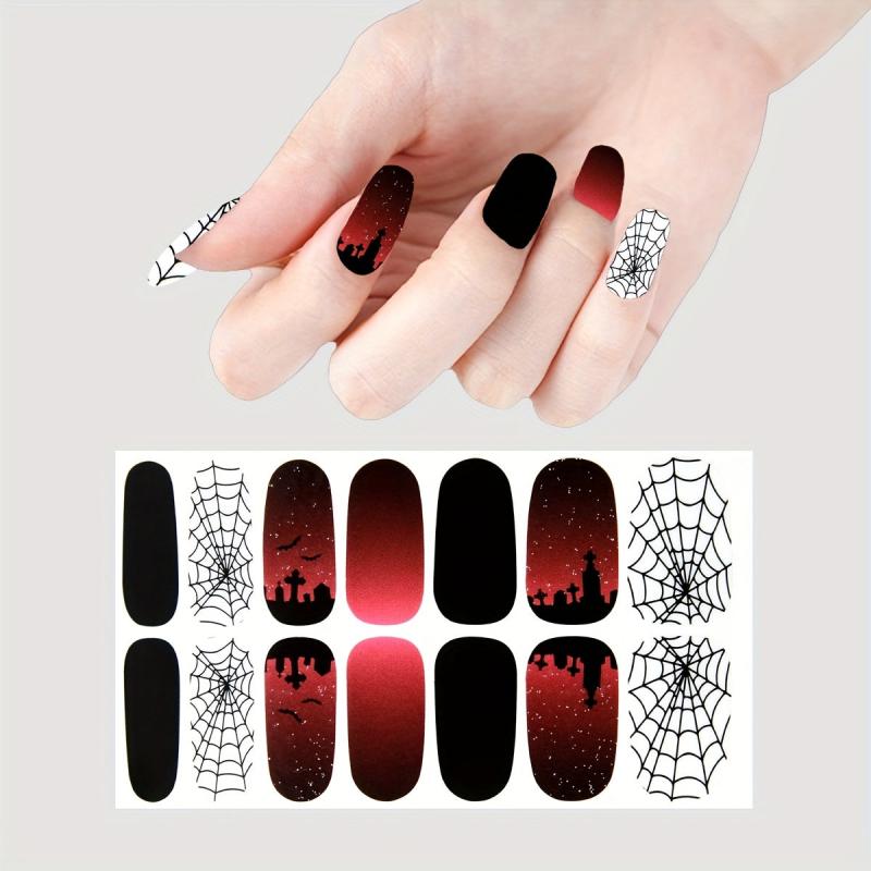 Halloween Nail Wraps Art Stickers Ghost Bat Spider Web Pattern