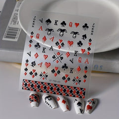 5D Red Poker Nail Art Stickers Self Adhesive Embossed Decals