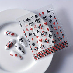 5D Red Poker Nail Art Stickers Self Adhesive Embossed Decals