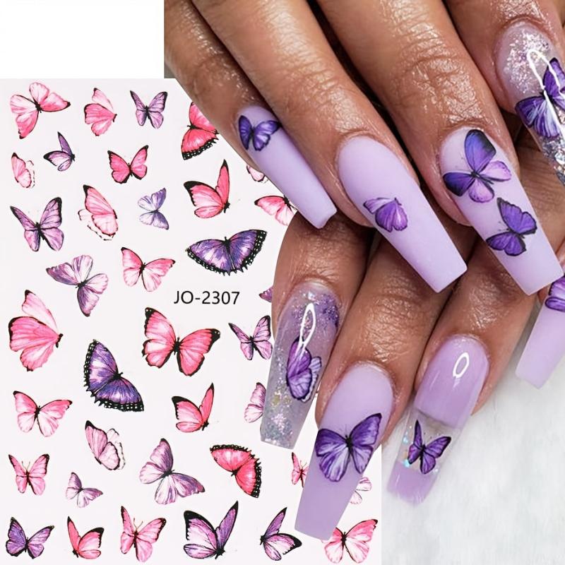 Butterfly Nail Art Decals Natural False Acrylic Nails Art Supplies