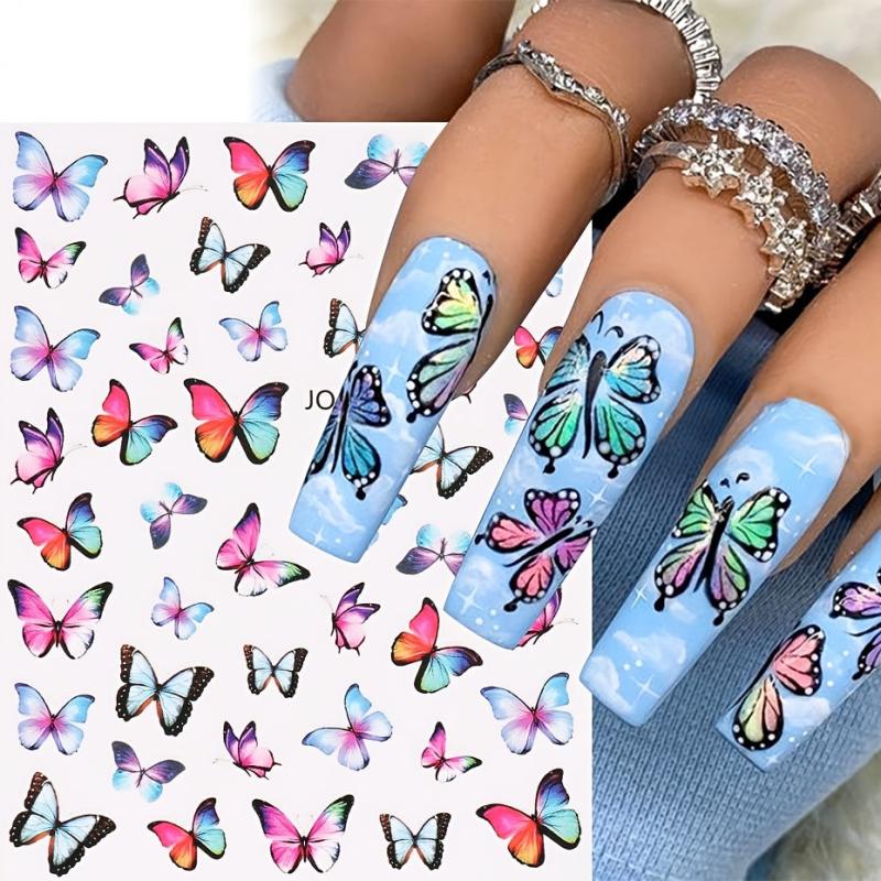 Butterfly Nail Art Decals Natural False Acrylic Nails Art Supplies