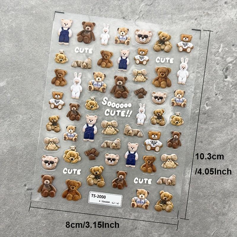 5D Cartoon Bear Nail Art Sticker Brown Bear Nail Foil Decals
