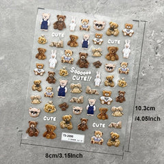 5D Cartoon Bear Nail Art Sticker Brown Bear Nail Foil Decals
