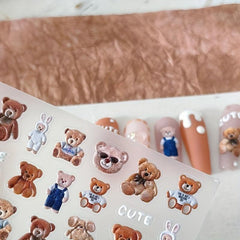 5D Cartoon Bear Nail Art Sticker Brown Bear Nail Foil Decals
