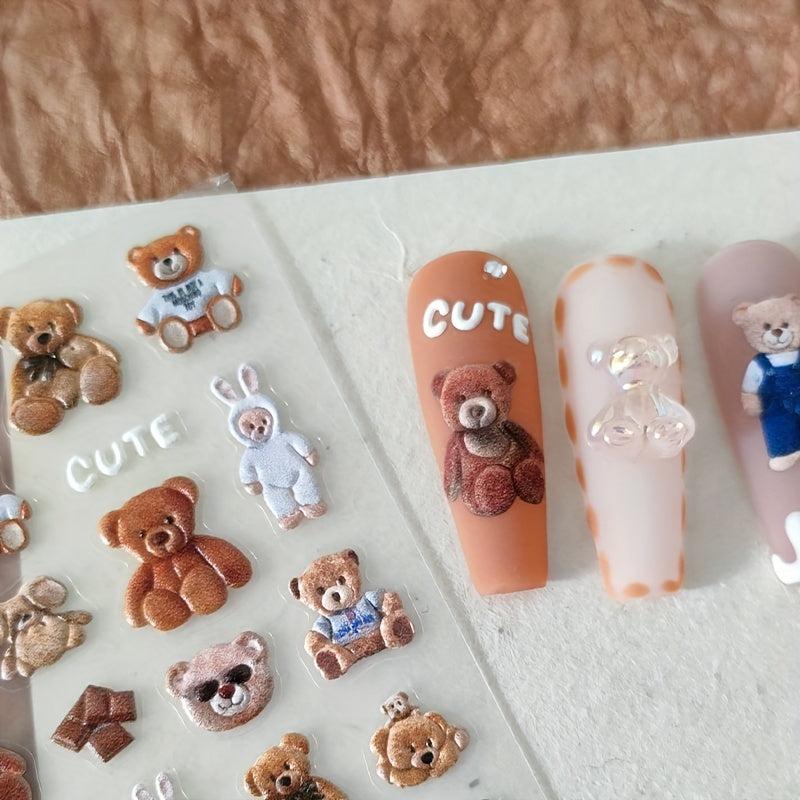 5D Cartoon Bear Nail Art Sticker Brown Bear Nail Foil Decals