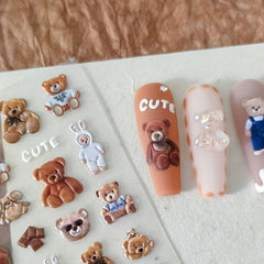 5D Cartoon Bear Nail Art Sticker Brown Bear Nail Foil Decals