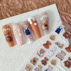5D Cartoon Bear Nail Art Sticker Brown Bear Nail Foil Decals