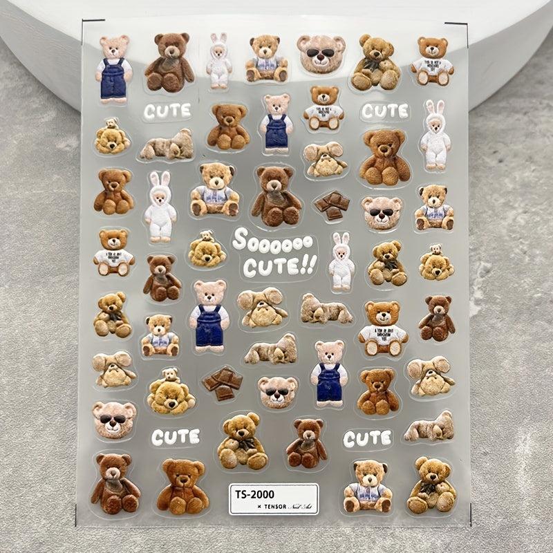5D Cartoon Bear Nail Art Sticker Brown Bear Nail Foil Decals