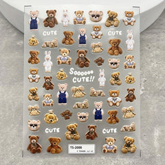 5D Cartoon Bear Nail Art Sticker Brown Bear Nail Foil Decals