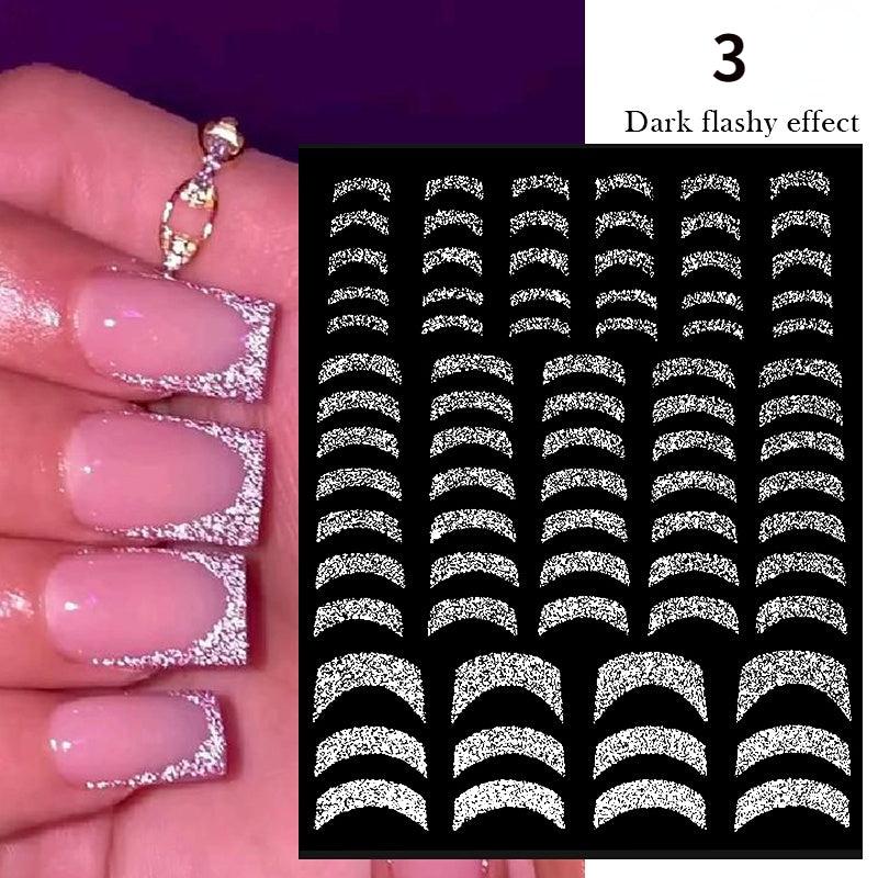 French 3D Nail Decals Stripes Silvery Glitter Stickers