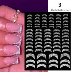 French 3D Nail Decals Stripes Silvery Glitter Stickers