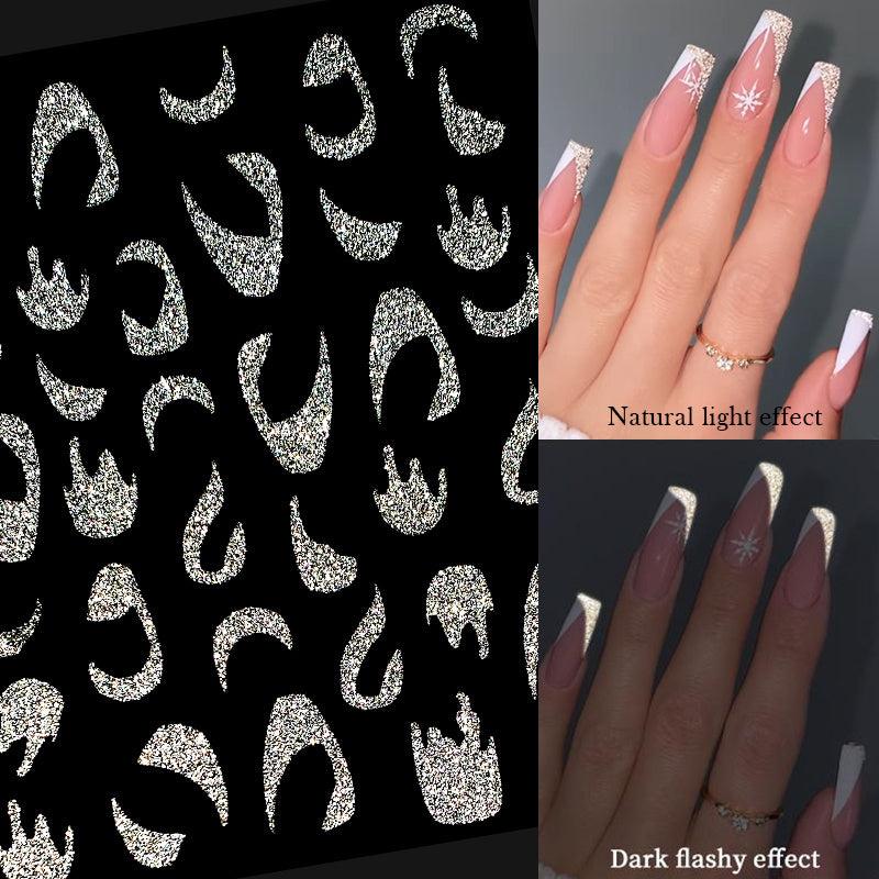 French 3D Nail Decals Stripes Silvery Glitter Stickers