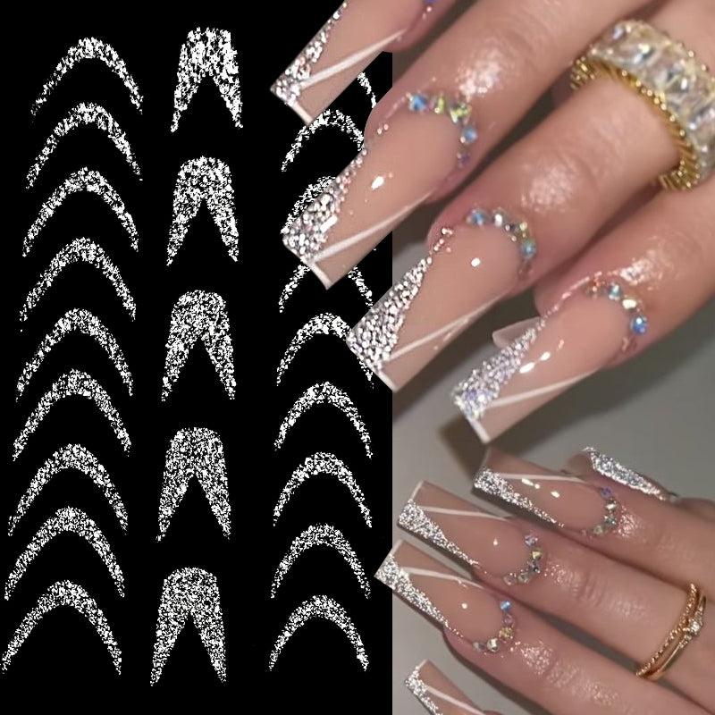 French 3D Nail Decals Stripes Silvery Glitter Stickers
