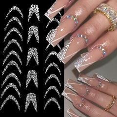 French 3D Nail Decals Stripes Silvery Glitter Stickers