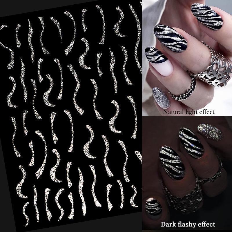 French 3D Nail Decals Stripes Silvery Glitter Stickers