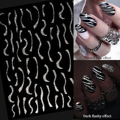 French 3D Nail Decals Stripes Silvery Glitter Stickers