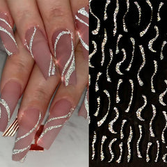 French 3D Nail Decals Stripes Silvery Glitter Stickers