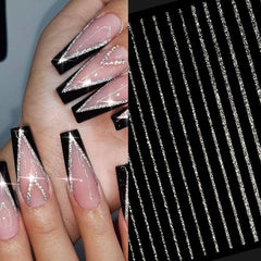 French 3D Nail Decals Stripes Silvery Glitter Stickers