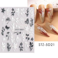 5D Flowers Nail Embossed Sticker Winter Style Nail Adhesive Sliders