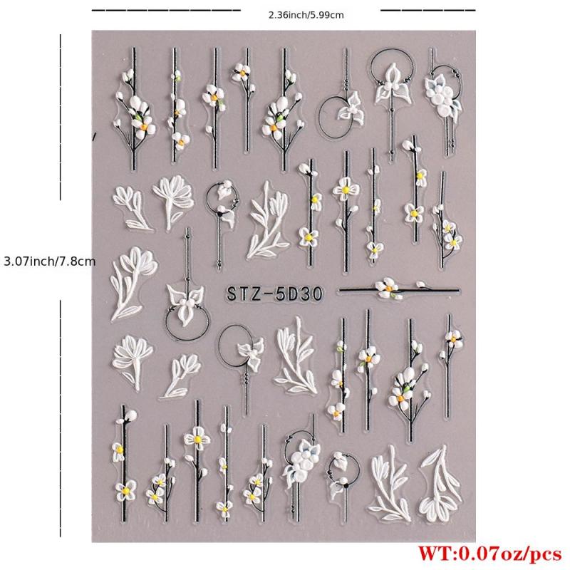 5D Flowers Nail Embossed Sticker Winter Style Nail Adhesive Sliders