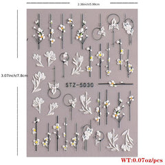 5D Flowers Nail Embossed Sticker Winter Style Nail Adhesive Sliders