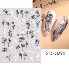 5D Flowers Nail Embossed Sticker Winter Style Nail Adhesive Sliders