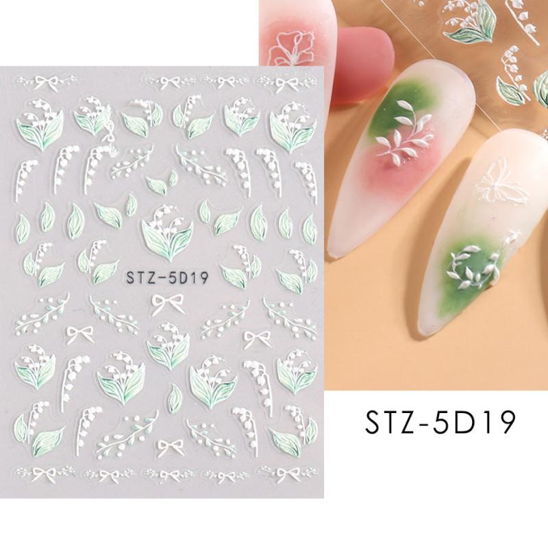 5D Flowers Nail Embossed Sticker Winter Style Nail Adhesive Sliders
