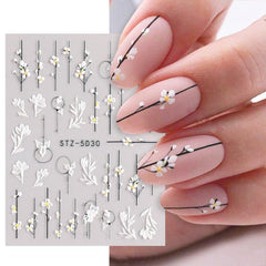 5D Flowers Nail Embossed Sticker Winter Style Nail Adhesive Sliders