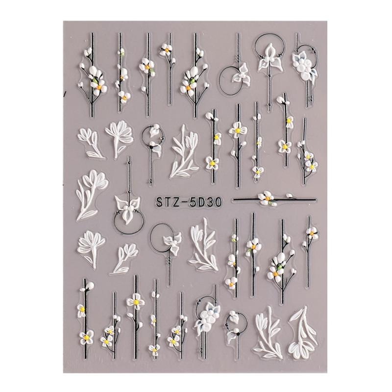 5D Flowers Nail Embossed Sticker Winter Style Nail Adhesive Sliders