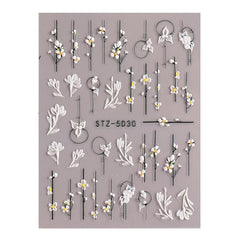 5D Flowers Nail Embossed Sticker Winter Style Nail Adhesive Sliders