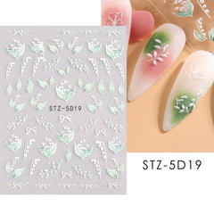 5D Flowers Nail Embossed Sticker Winter Style Nail Adhesive Sliders