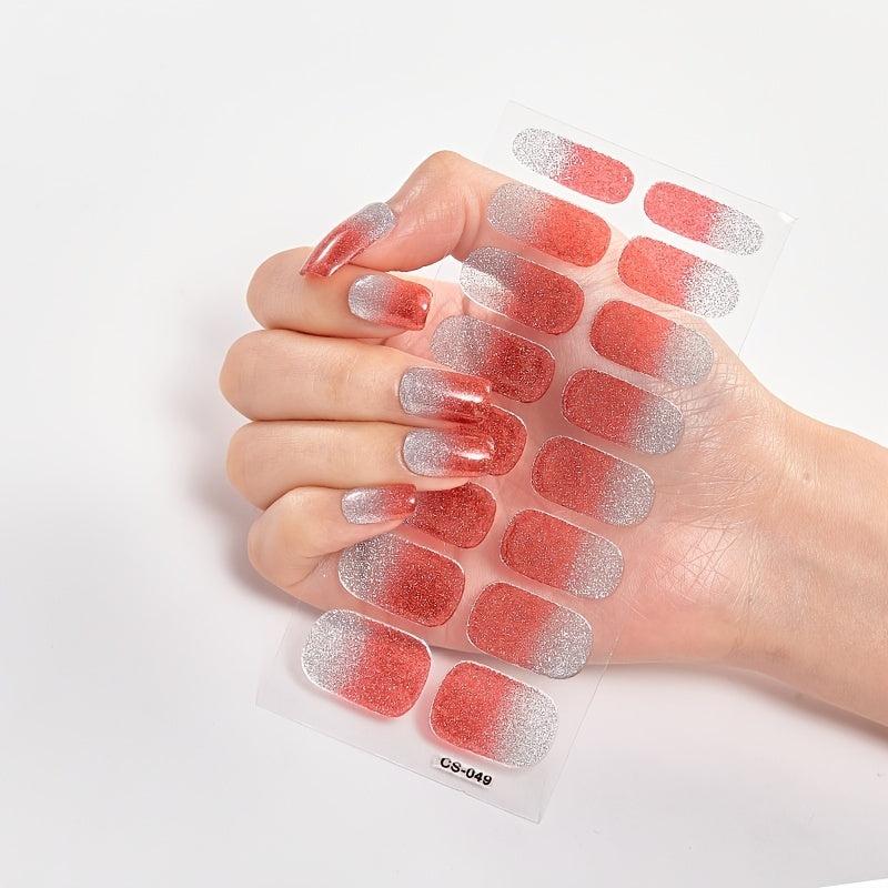 Glitter Gradient Nail Art Stickers Self Adhesive Nail Strips for Women