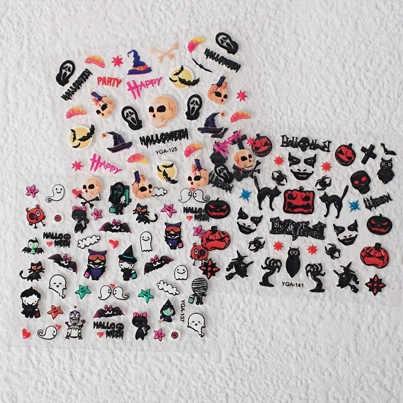 12pcs Halloween Nail Stickers - Pumpkin Skull Self Adhesive Manicure Art Decals