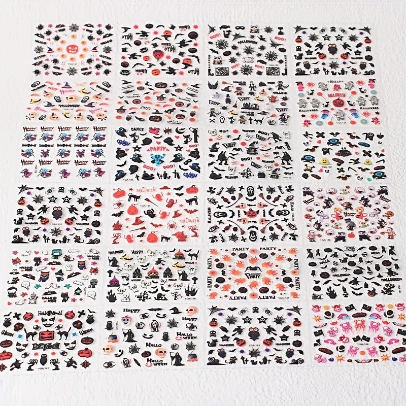 12pcs Halloween Nail Stickers - Pumpkin Skull Self Adhesive Manicure Art Decals