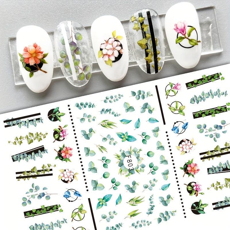 3D Flower Petal & Leaf Nail Stickers Self Adhesive Nail Art Decoration